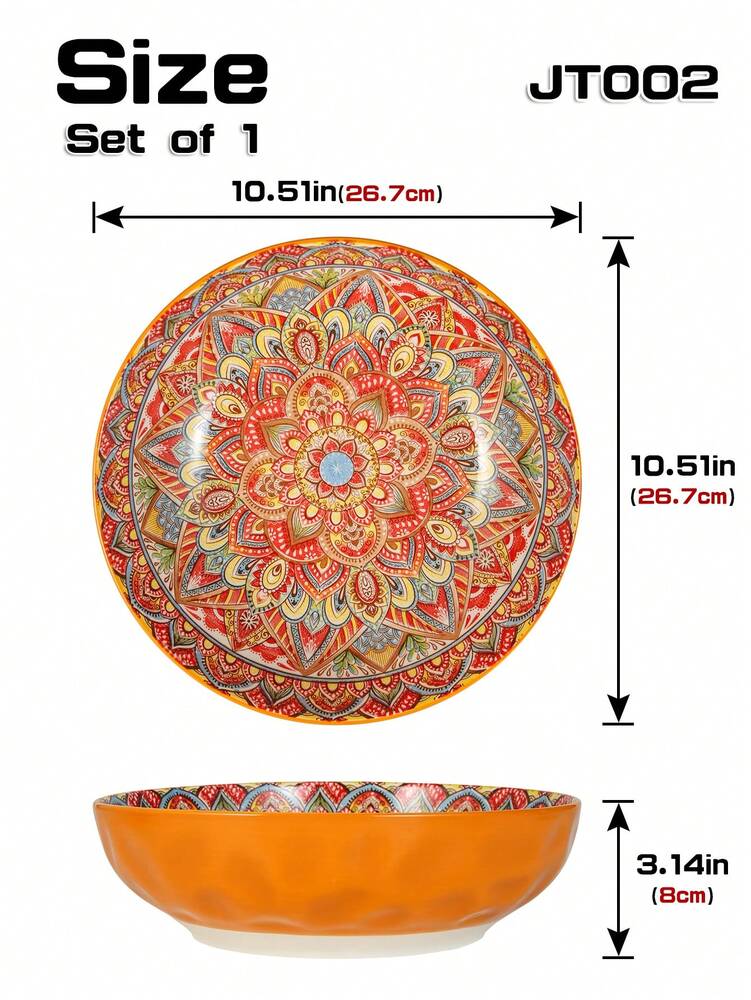 1pc 10 Inch Large Ceramic Bowl Colorful Under Glaze Design Four Options Red Blue Green Orange Restaurant Kitchen Dining Tableware