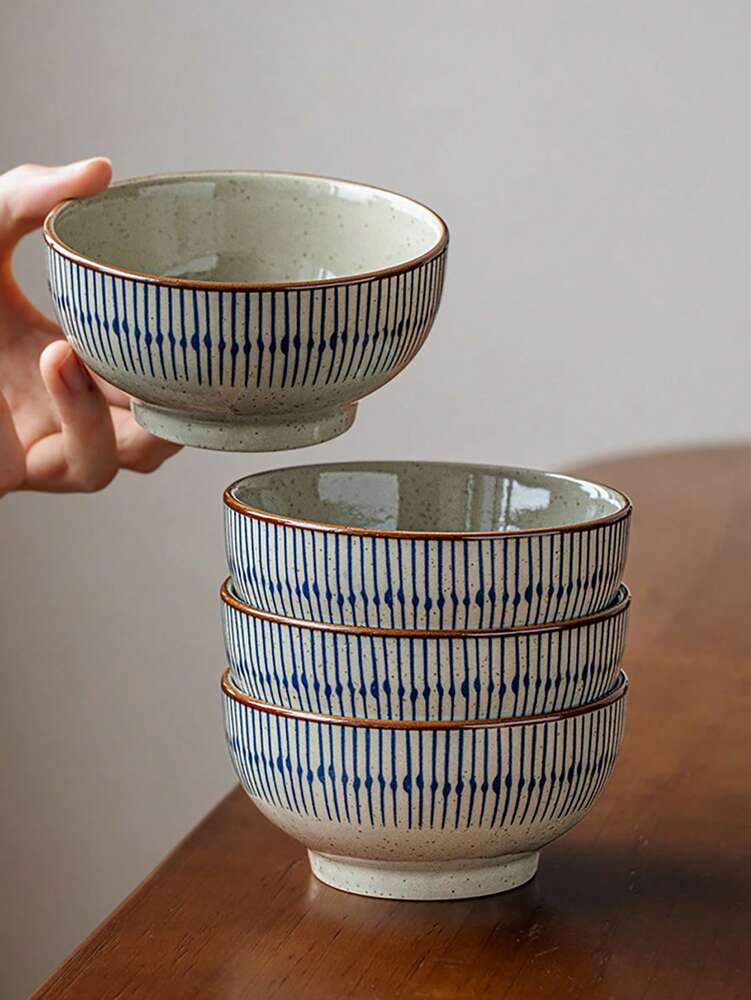 1pc Japanese Sesame Glaze Rice Bowls Vintage Underglaze Ceramic Tableware Single Serve Or Family Dining Daily Retro Style