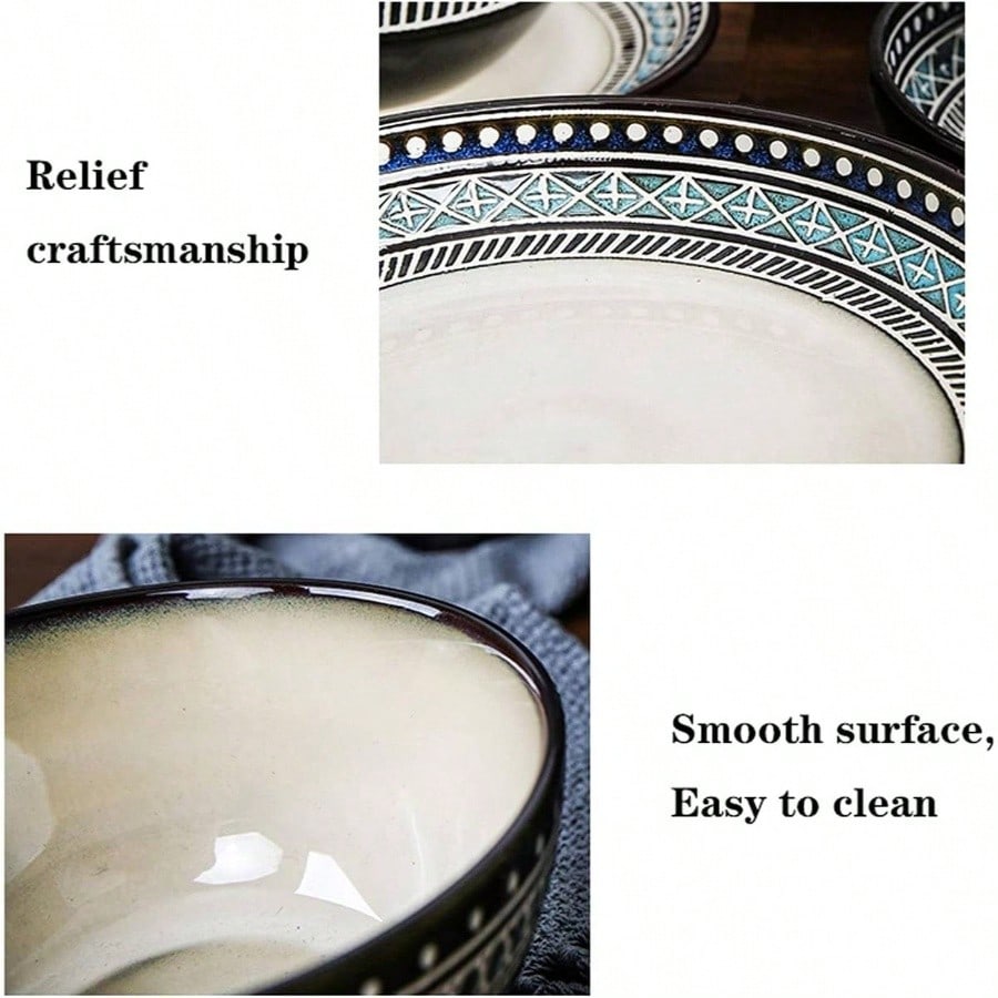 4pcs Ceramic Stackable Plates And Bowls Set Includes Dinner Plate Cup Bowl Scoop Durable Reusable Dinnerware Kitchen Dining Tableware