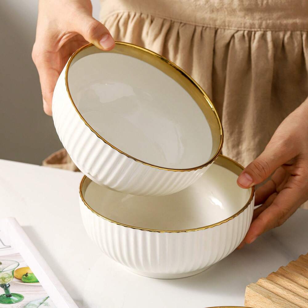 4pcs Ceramic Soup Bowls 27oz Large Cereal Salad Pasta Rice Snack Bowls Durable Dinnerware Kitchen Dishwasher Friendly Elegant Tableware