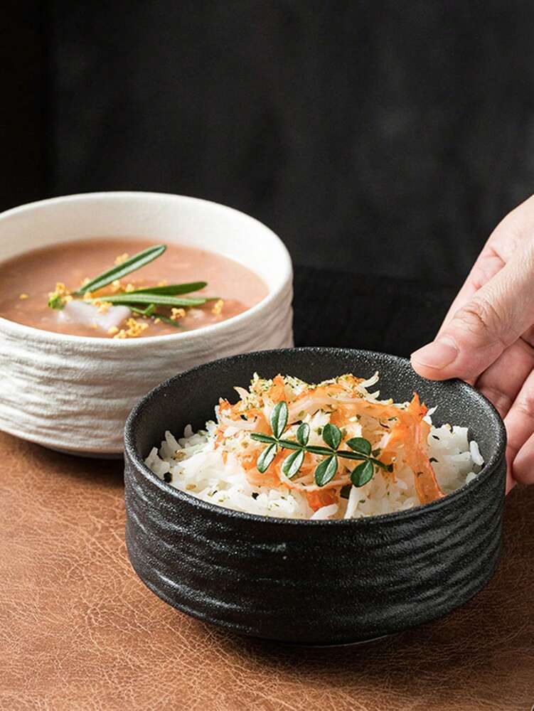 1pc/2pcs Marble Pattern Ceramic Bowl High End Single Serving Rice Cereal Bowl Elegant Tableware Suitable For Kitchen Dining Room Use
