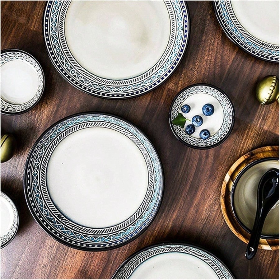 4pcs Ceramic Stackable Plates And Bowls Set Includes Dinner Plate Cup Bowl Scoop Durable Reusable Dinnerware Kitchen Dining Tableware