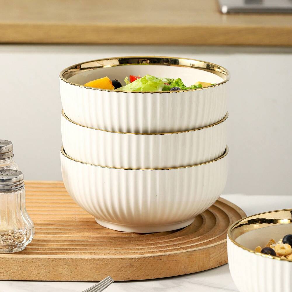 4pcs Ceramic Soup Bowls 27oz Large Cereal Salad Pasta Rice Snack Bowls Durable Dinnerware Kitchen Dishwasher Friendly Elegant Tableware