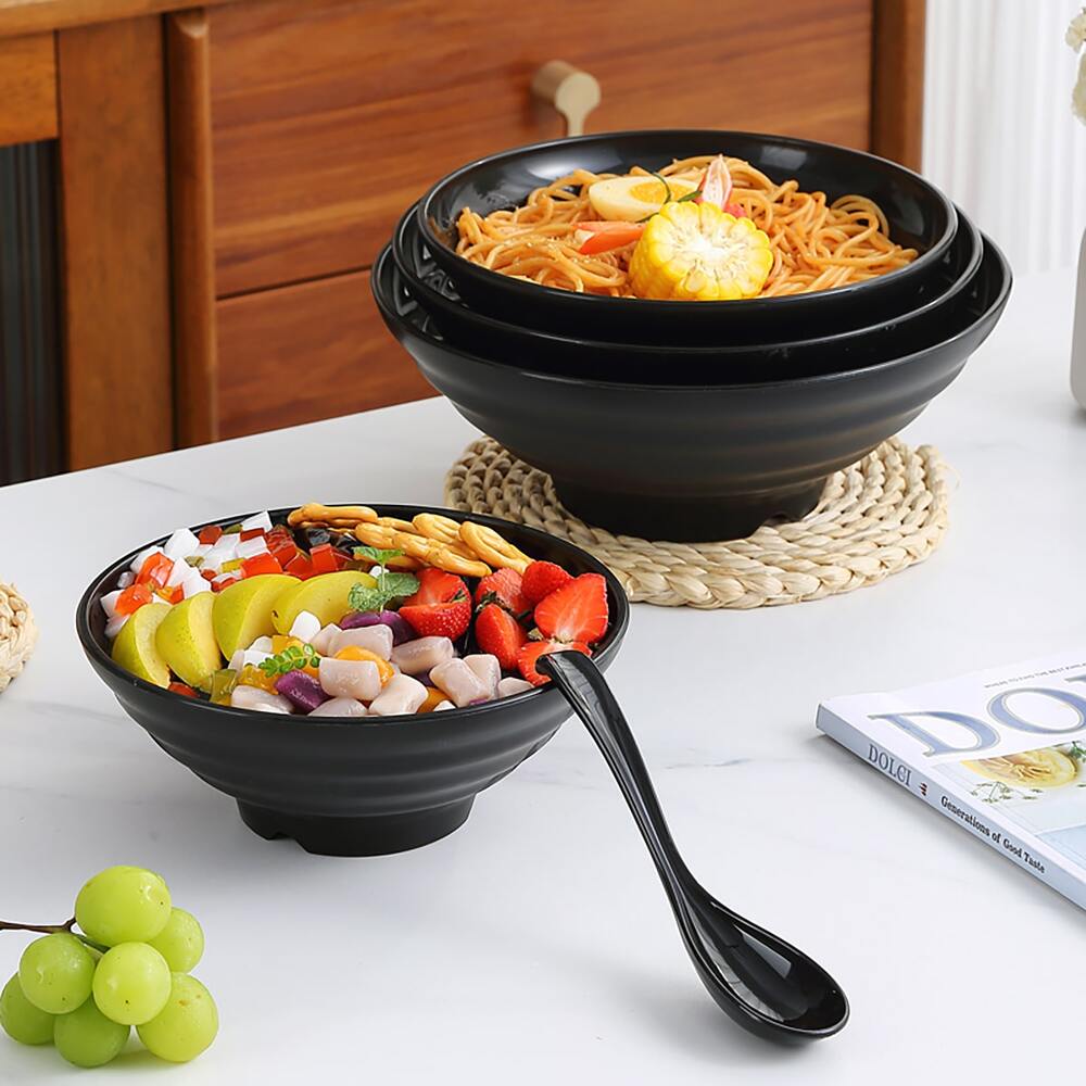 1pc Plastic Japanese Bowl With Spoon Unbreakable Noodle Soup Bowl For Pho Udon Miso Dishwasher Microwave Safe Family Set Kitchenware