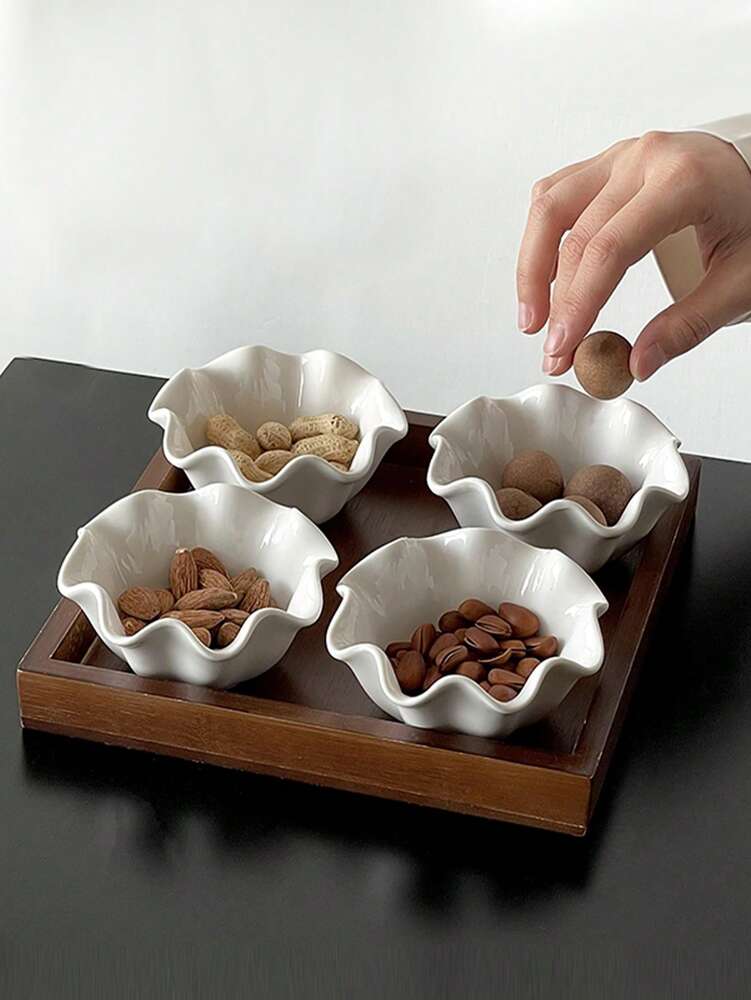 1/2/4pcs White Ceramic Lotus Leaf Shaped Plates Retro Minimalist Tea Dessert Serving Tray Nuts Bowls Elegant Dining Tableware Set