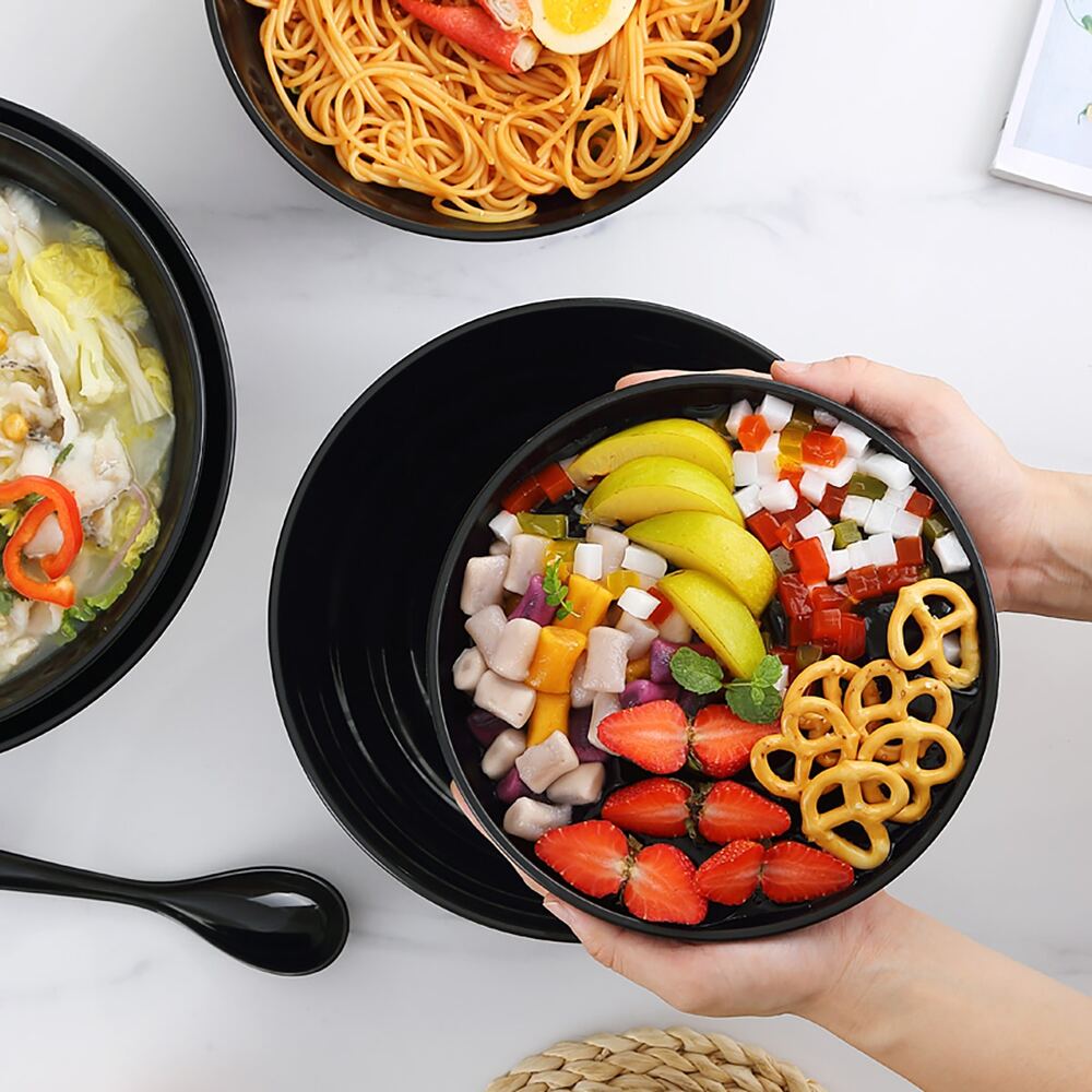 1pc Plastic Japanese Bowl With Spoon Unbreakable Noodle Soup Bowl For Pho Udon Miso Dishwasher Microwave Safe Family Set Kitchenware