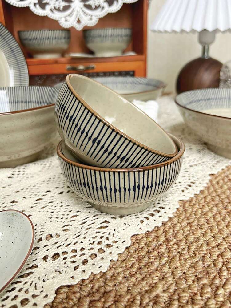 1pc Japanese Sesame Glaze Rice Bowls Vintage Underglaze Ceramic Tableware Single Serve Or Family Dining Daily Retro Style