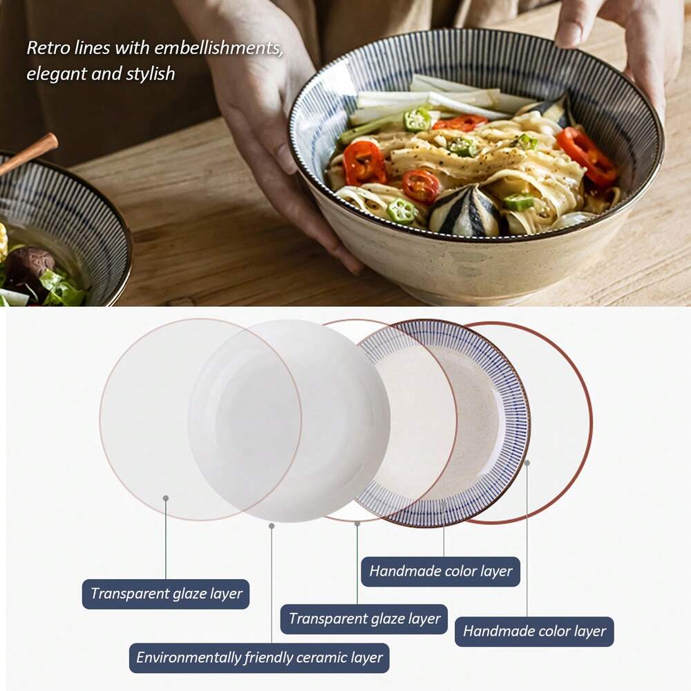 4pcs Japanese Ramen Bowls With Chopsticks 1100ml Large Noodle Soup Pasta Salad Ceramic Housewarming Gift Tableware Set 20cm Diameter