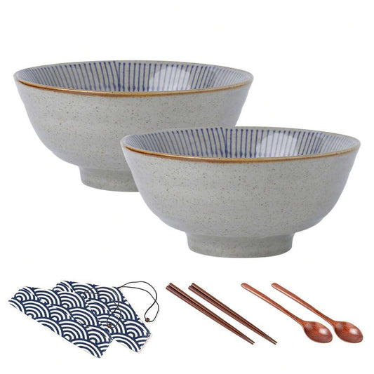 4pcs Japanese Ramen Bowls With Chopsticks 1100ml Large Noodle Soup Pasta Salad Ceramic Housewarming Gift Tableware Set 20cm Diameter