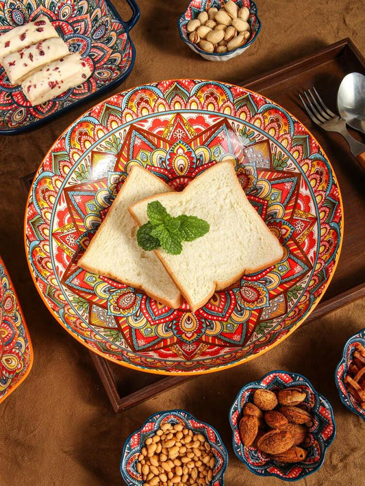 1pc 10 Inch Large Ceramic Bowl Colorful Under Glaze Design Four Options Red Blue Green Orange Restaurant Kitchen Dining Tableware