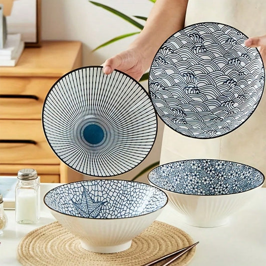 4pcs Ceramic Large Soup Ramen Bowls Creative Pasta Noodle Bowls Durable Tableware For Home Kitchen Restaurants Daily Cooking Supplies