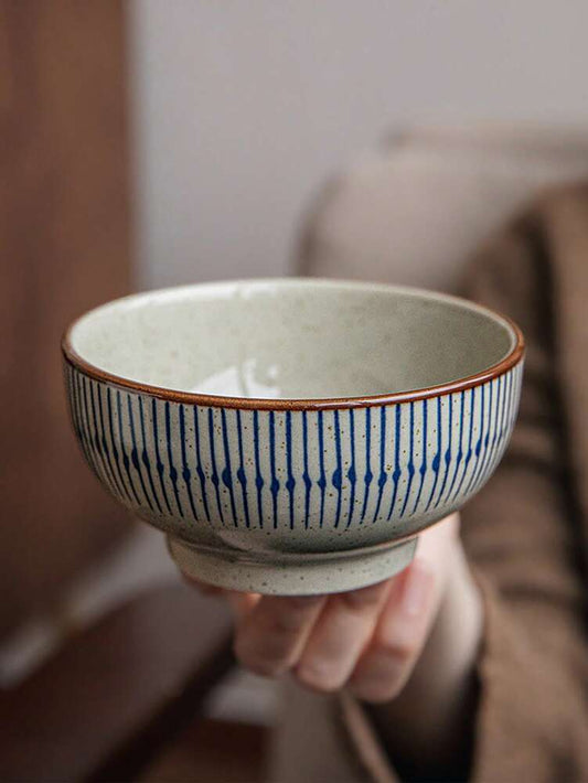 1pc Japanese Sesame Glaze Rice Bowls Vintage Underglaze Ceramic Tableware Single Serve Or Family Dining Daily Retro Style