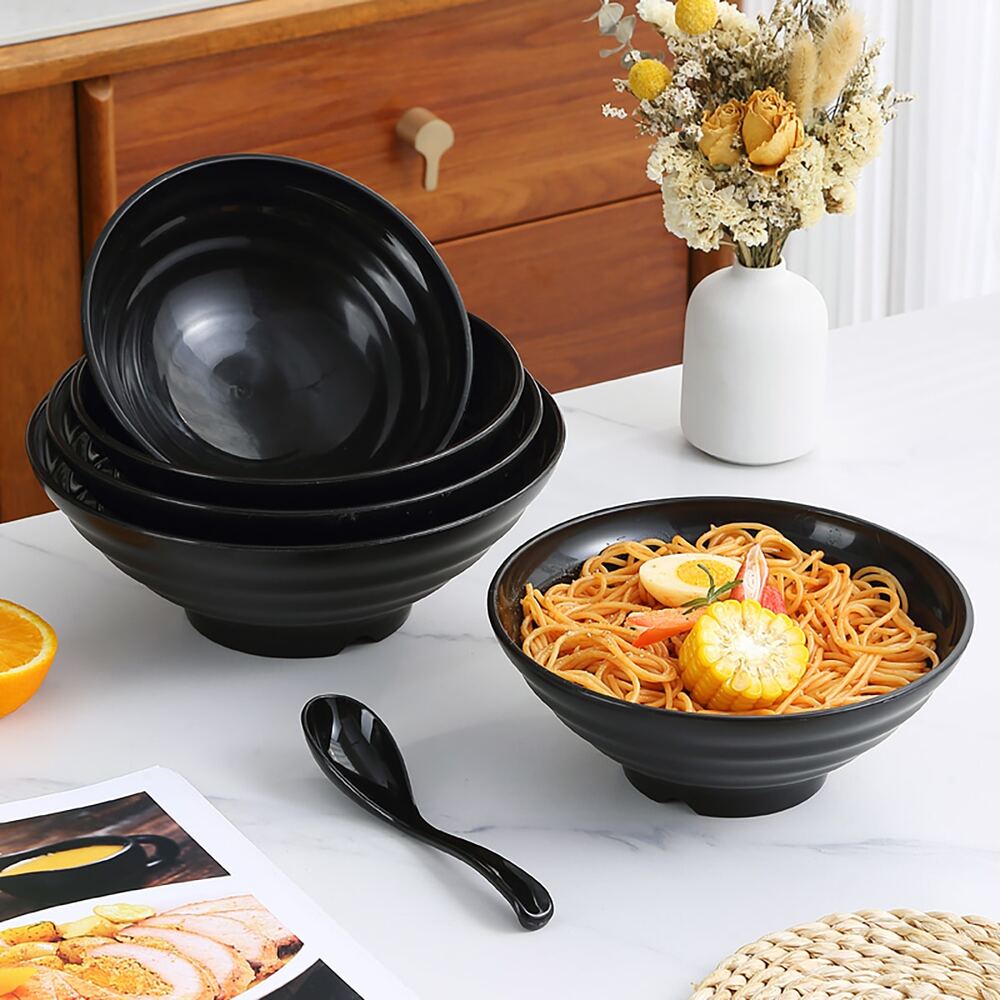 1pc Plastic Japanese Bowl With Spoon Unbreakable Noodle Soup Bowl For Pho Udon Miso Dishwasher Microwave Safe Family Set Kitchenware