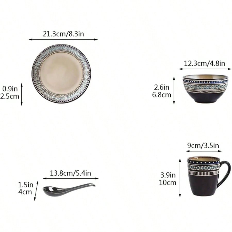 4pcs Ceramic Stackable Plates And Bowls Set Includes Dinner Plate Cup Bowl Scoop Durable Reusable Dinnerware Kitchen Dining Tableware