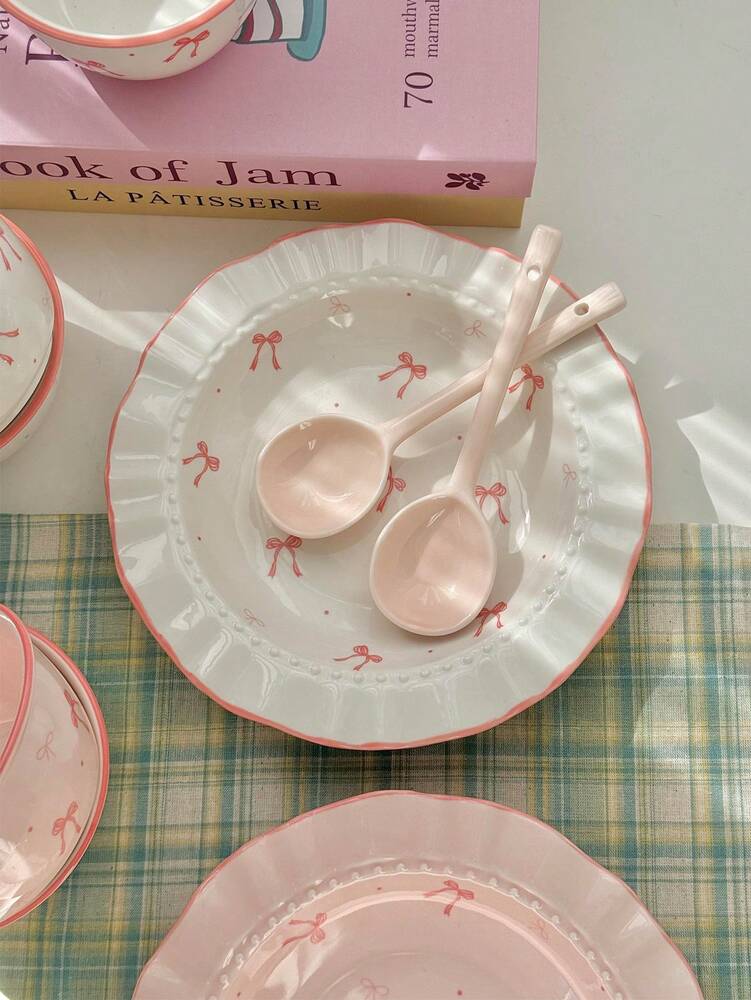 6pcs Ceramic Bowl And Plate Set Cute Breakfast Cereal Oatmeal Lunch Pasta Dish Microwave Safe Dinnerware Holiday Gift Kitchen Tableware