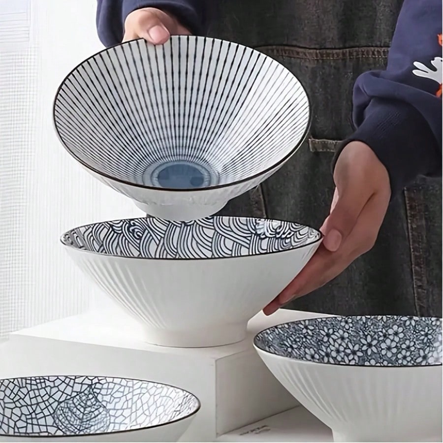 4pcs Ceramic Large Soup Ramen Bowls Creative Pasta Noodle Bowls Durable Tableware For Home Kitchen Restaurants Daily Cooking Supplies