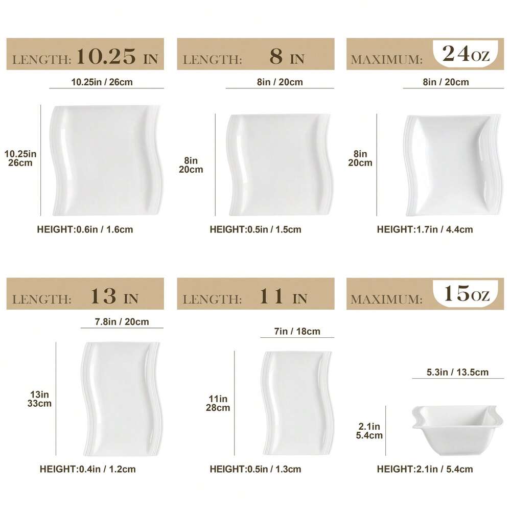 26pcs Porcelain Dinnerware Set For 6 White Corrugated Plates Dinner Dessert Soup Bowls Platters Elegant Complete Dining Tableware Kit