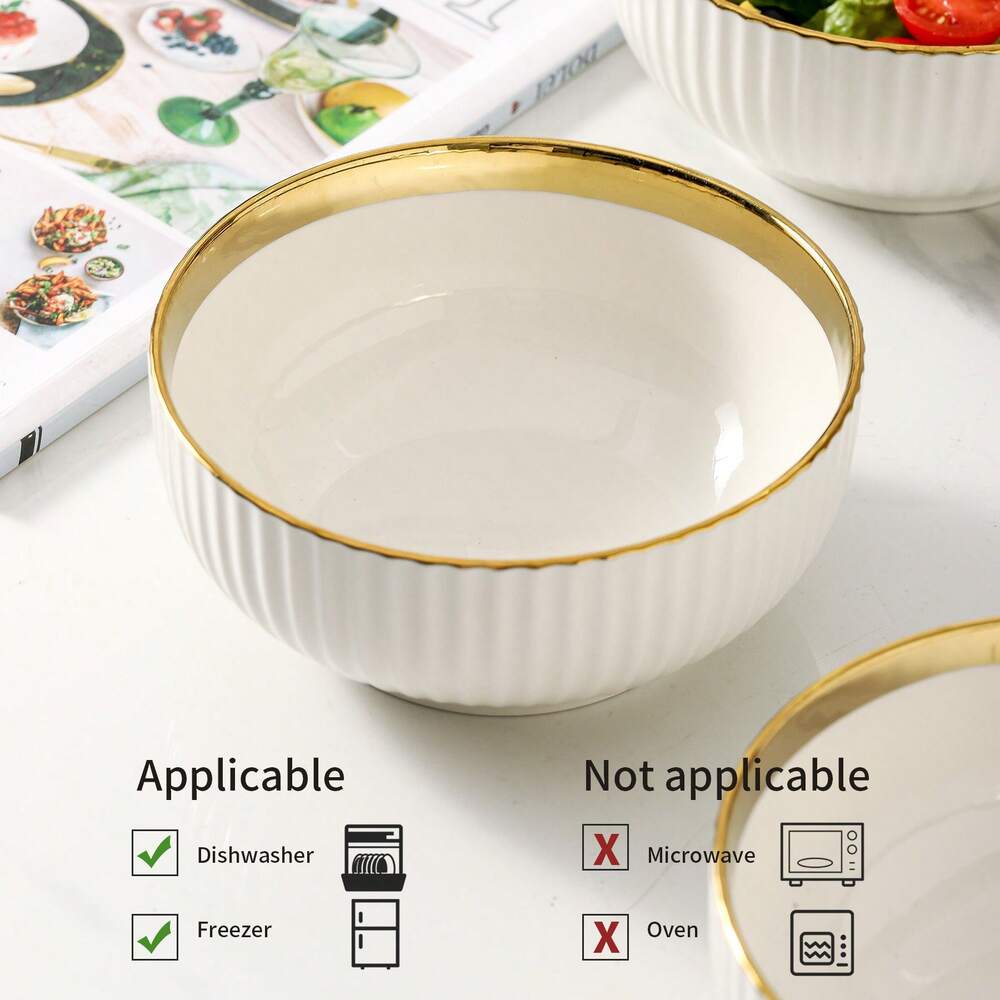 4pcs Ceramic Soup Bowls 27oz Large Cereal Salad Pasta Rice Snack Bowls Durable Dinnerware Kitchen Dishwasher Friendly Elegant Tableware