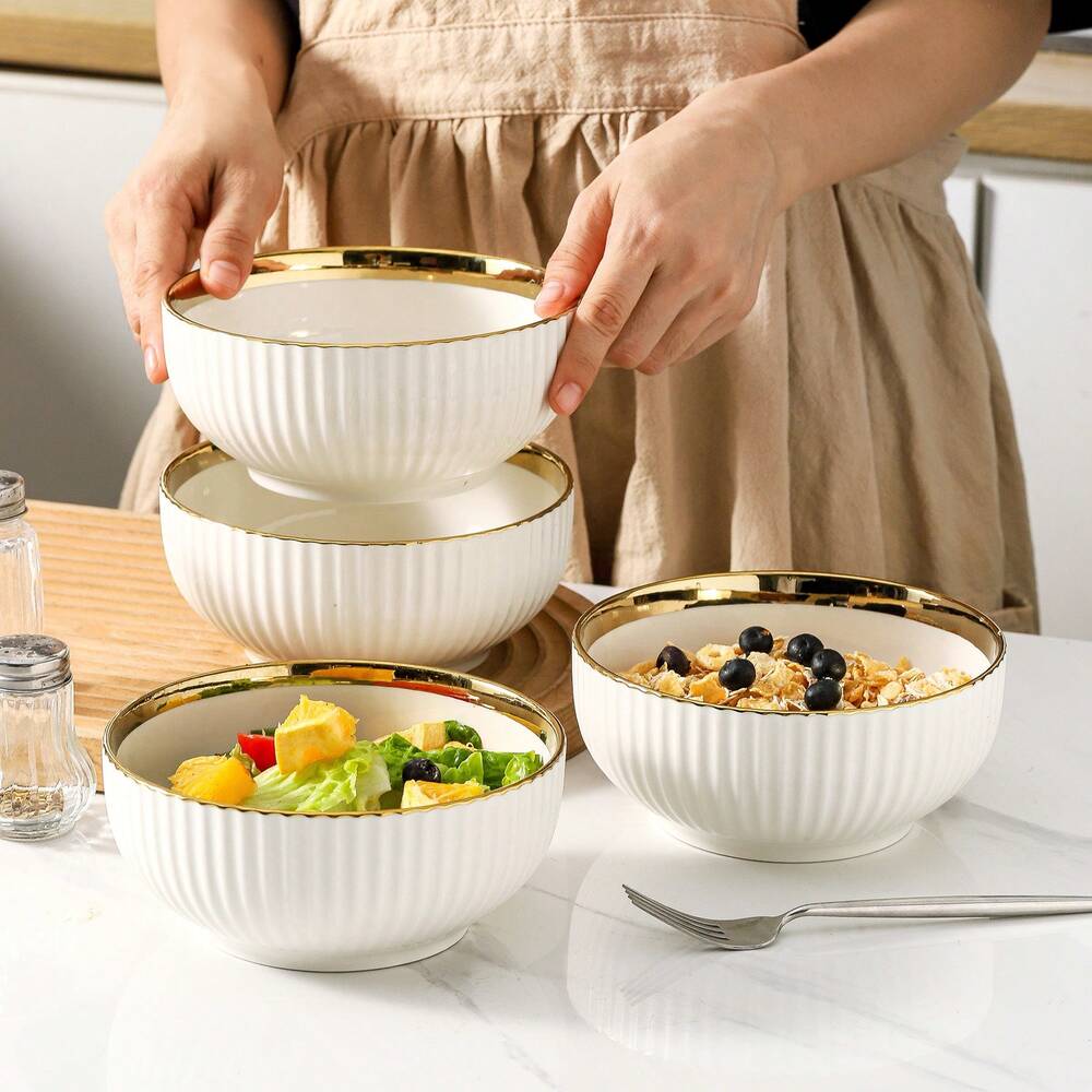4pcs Ceramic Soup Bowls 27oz Large Cereal Salad Pasta Rice Snack Bowls Durable Dinnerware Kitchen Dishwasher Friendly Elegant Tableware