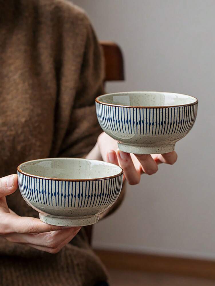 1pc Japanese Sesame Glaze Rice Bowls Vintage Underglaze Ceramic Tableware Single Serve Or Family Dining Daily Retro Style