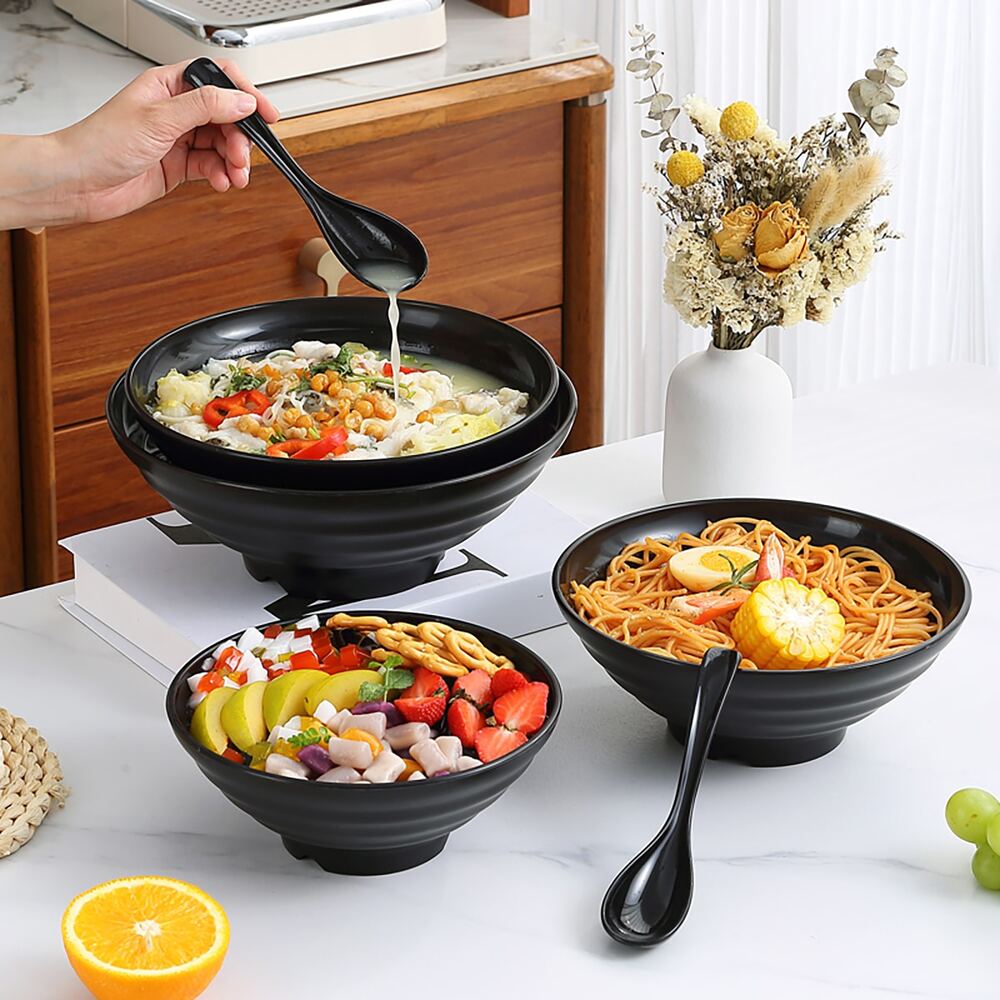 1pc Plastic Japanese Bowl With Spoon Unbreakable Noodle Soup Bowl For Pho Udon Miso Dishwasher Microwave Safe Family Set Kitchenware
