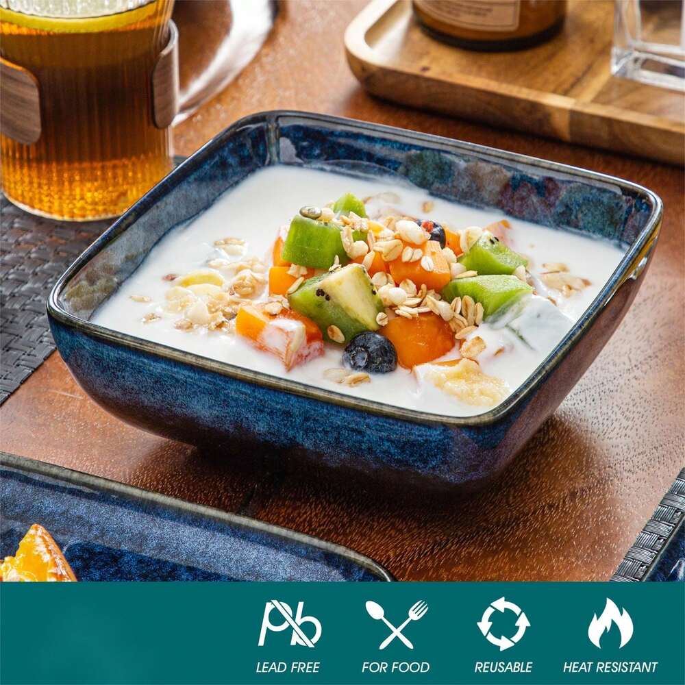 16pcs Porcelain Dinnerware Set For 4 Square Plates Bowls Soup Dessert Dishes Blue Color Elegant Kitchen Dining Complete Tableware Kit