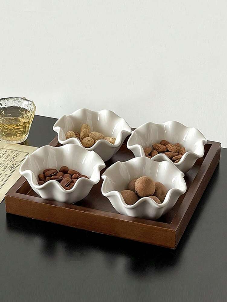 1/2/4pcs White Ceramic Lotus Leaf Shaped Plates Retro Minimalist Tea Dessert Serving Tray Nuts Bowls Elegant Dining Tableware Set