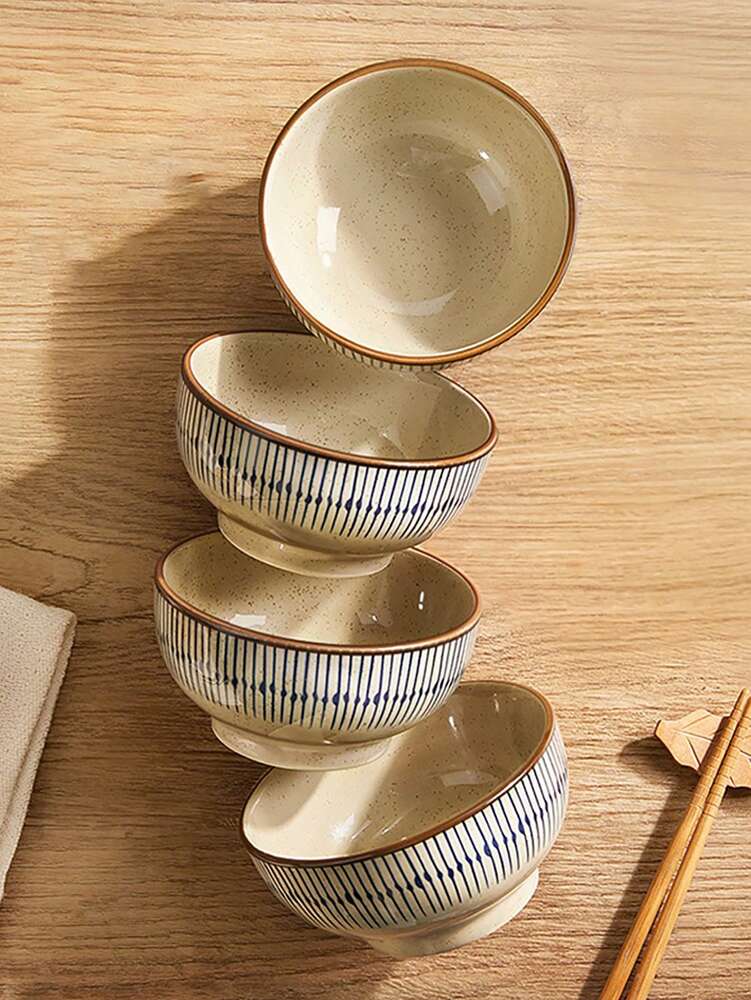 1pc Japanese Sesame Glaze Rice Bowls Vintage Underglaze Ceramic Tableware Single Serve Or Family Dining Daily Retro Style
