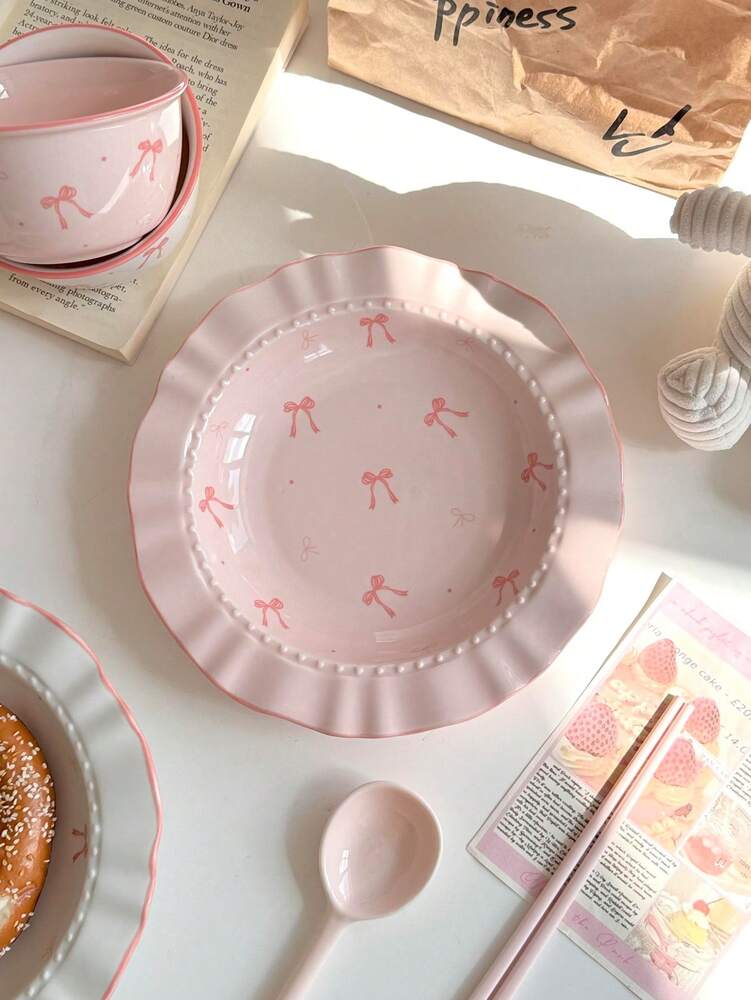 6pcs Ceramic Bowl And Plate Set Cute Breakfast Cereal Oatmeal Lunch Pasta Dish Microwave Safe Dinnerware Holiday Gift Kitchen Tableware