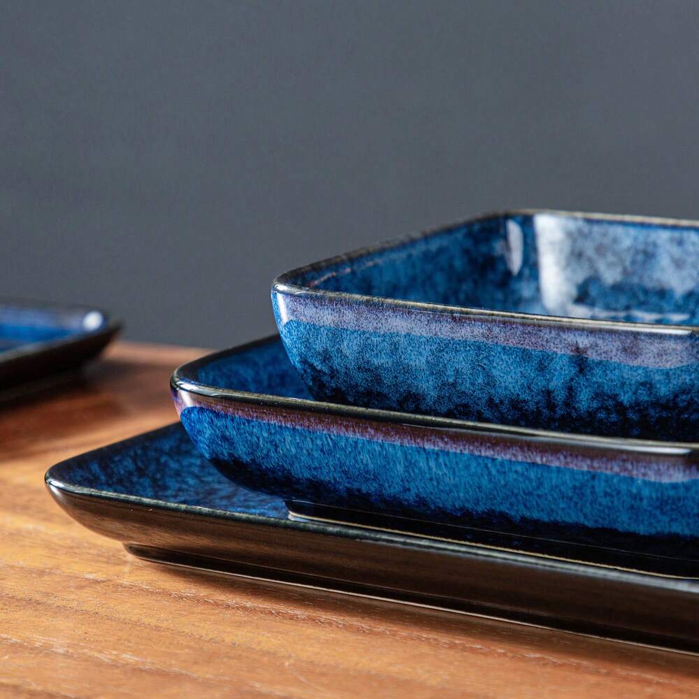 16pcs Porcelain Dinnerware Set For 4 Square Plates Bowls Soup Dessert Dishes Blue Color Elegant Kitchen Dining Complete Tableware Kit