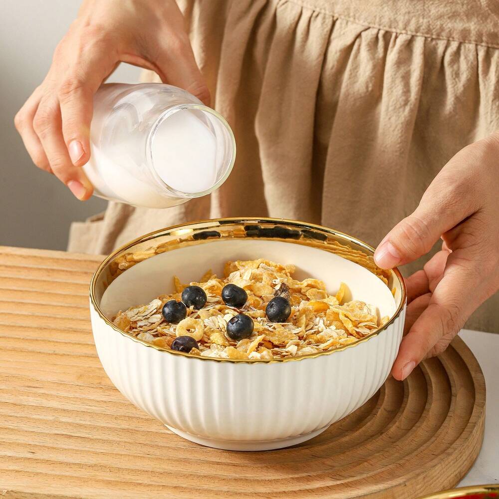 4pcs Ceramic Soup Bowls 27oz Large Cereal Salad Pasta Rice Snack Bowls Durable Dinnerware Kitchen Dishwasher Friendly Elegant Tableware