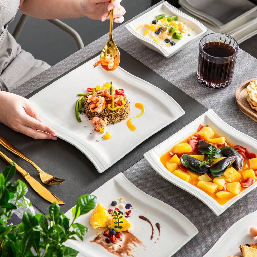 26pcs Porcelain Dinnerware Set For 6 White Corrugated Plates Dinner Dessert Soup Bowls Platters Elegant Complete Dining Tableware Kit