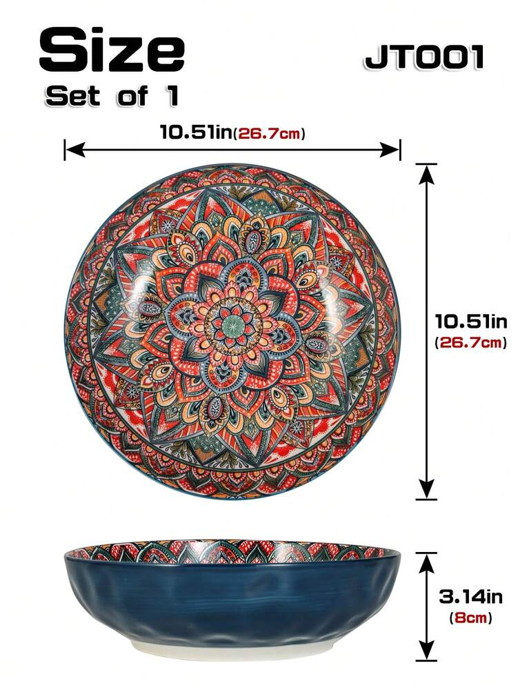 1pc 10 Inch Large Ceramic Bowl Colorful Under Glaze Design Four Options Red Blue Green Orange Restaurant Kitchen Dining Tableware