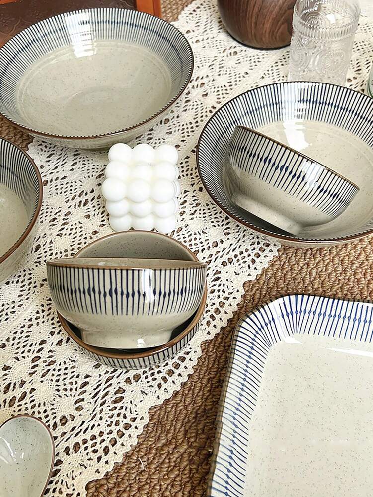 1pc Japanese Sesame Glaze Rice Bowls Vintage Underglaze Ceramic Tableware Single Serve Or Family Dining Daily Retro Style